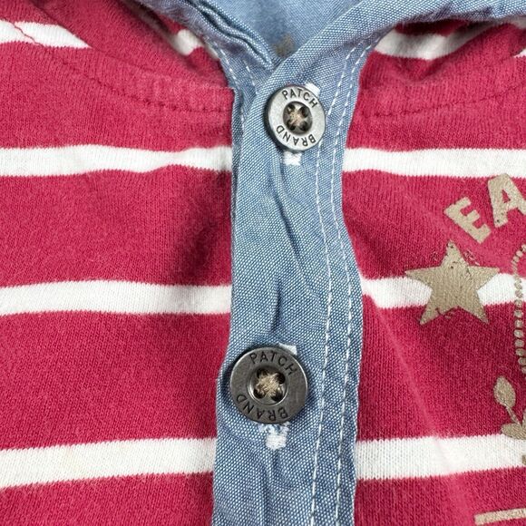 Pumpkin Patch Henley Hoodie Boys Size 3 Red White Striped Hooded T-Shirt Rock - Picture 4 of 12